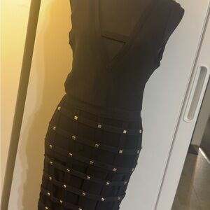 Bebe Black Dress with Gold Details